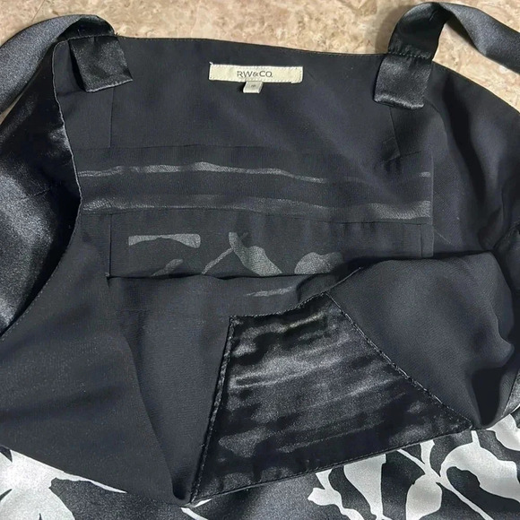 RW & CO dress, halter ,sateen,shiny ,empire waist ,size  10 .Black floral artsy. - Picture 9 of 17